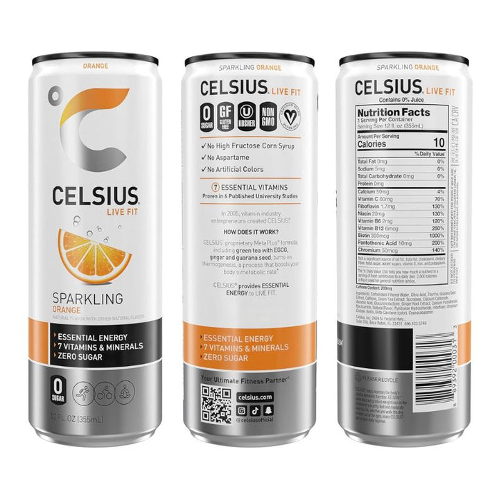 CELSIUS Sparkling Orange Functional Essential Energy with Vitamin C - 355 ML Pack of Three | Fitaminat