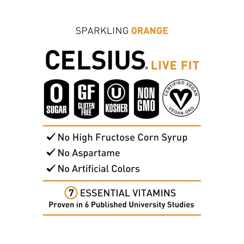 CELSIUS Sparkling Orange Functional Essential Energy with Vitamin C - 355 ML Live Fit | Fitaminat