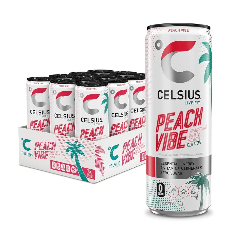 CELSIUS Sparkling Peach Vibe Functional Essential Refreshing Energy Drink - 355 ML