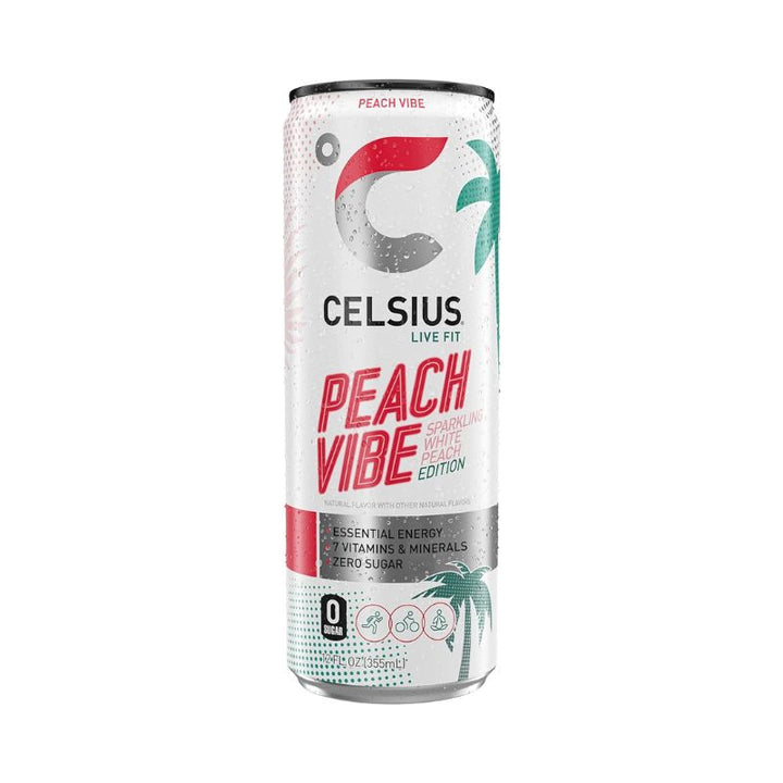 CELSIUS Sparkling Peach Vibe Functional Essential Refreshing Energy Drink - 355 ML | Fitaminat