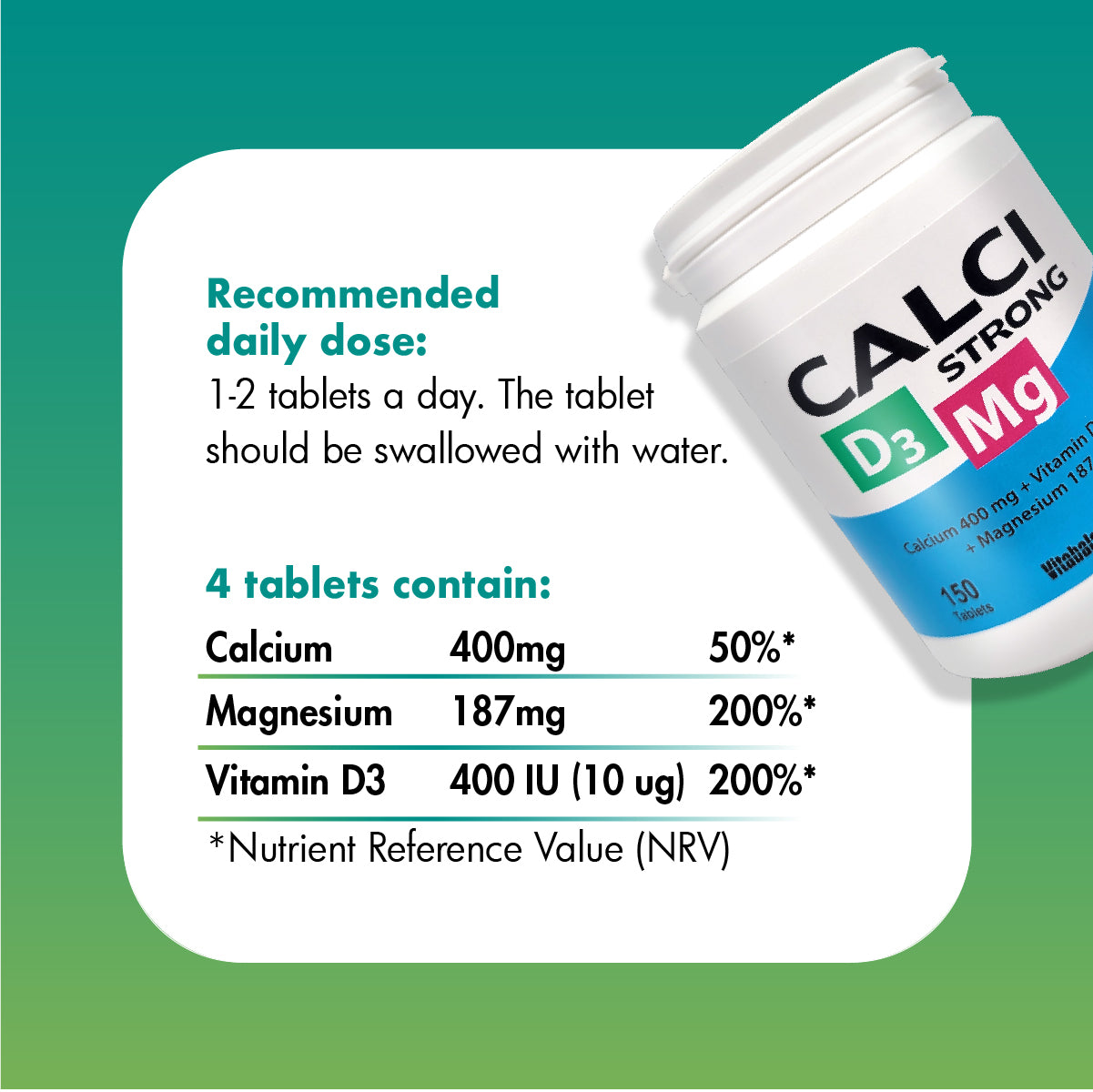 Vitabalans Calci Strong, Calcium, Vitamin D3 Ð 150 Tablets
