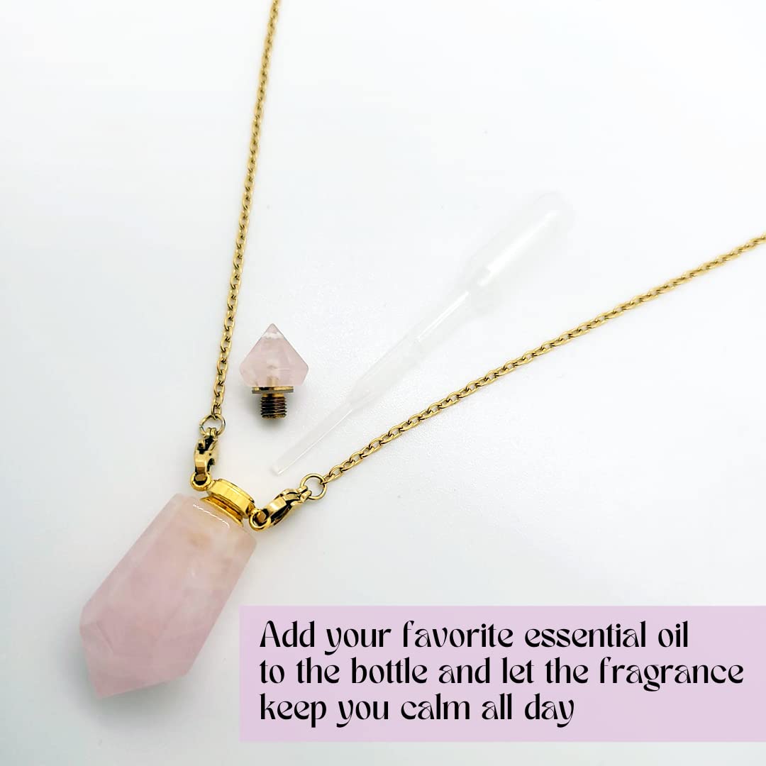 Giada Genuine Rose Quartz Fragrance Pendant with Chain