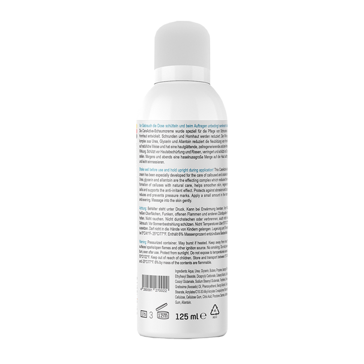 Careactive Foam Cream Calloused and Cracked Skin Made with Urea and Avocado Oil Back Label - 125 ml