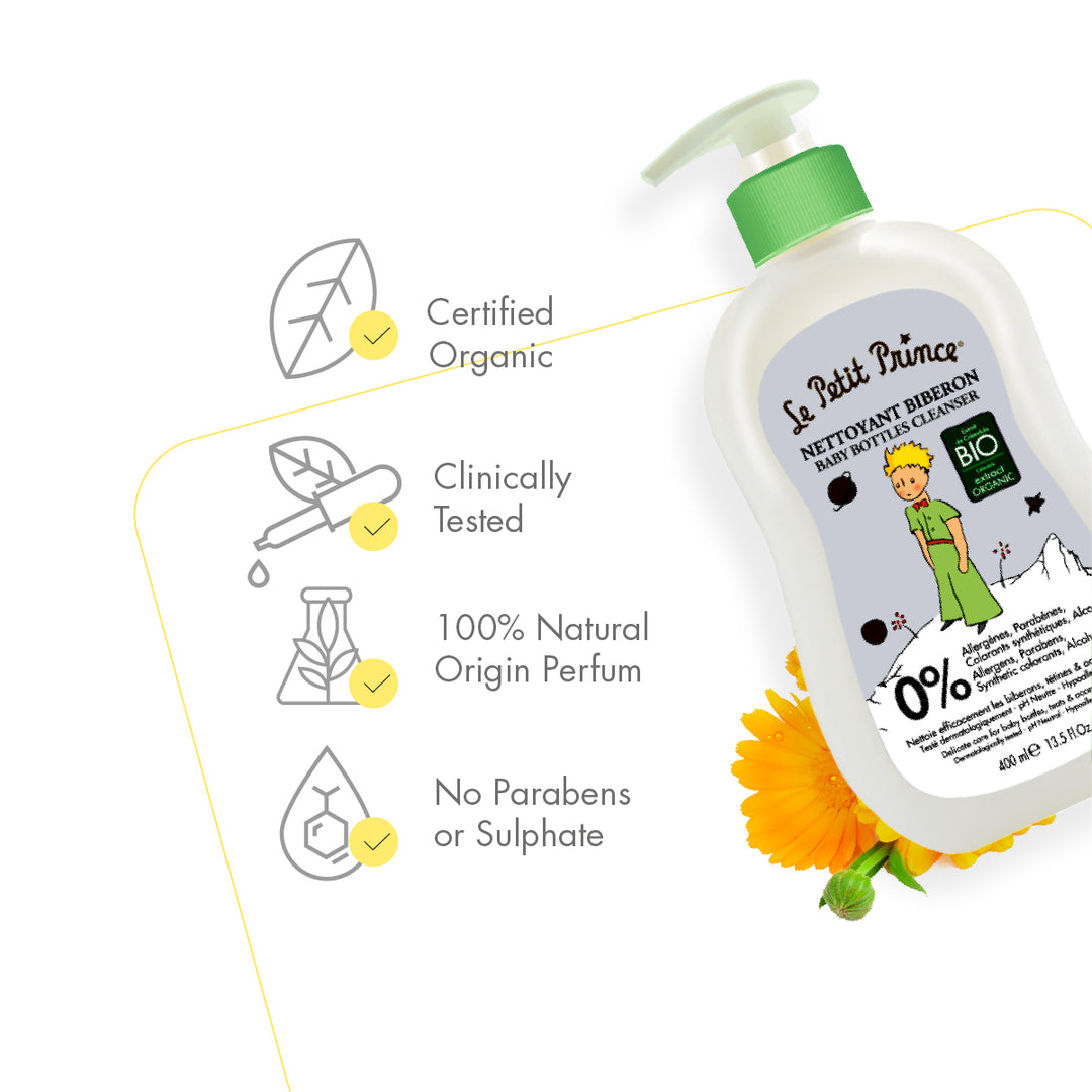 Le Petit Prince Baby Bottle Cleanser with Calendula and Chamomile Organic Extracts - 400 ML Certified Organic | Fitaminat