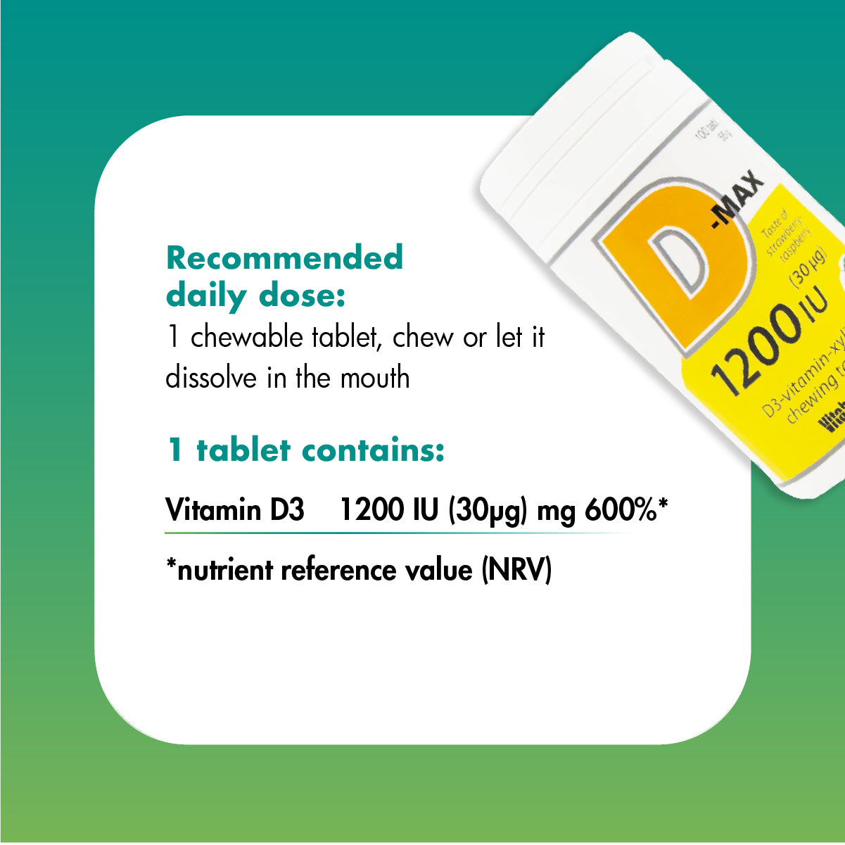 Vitabalans D-Max Vitamin D3 1200 IU - 100 Tablets