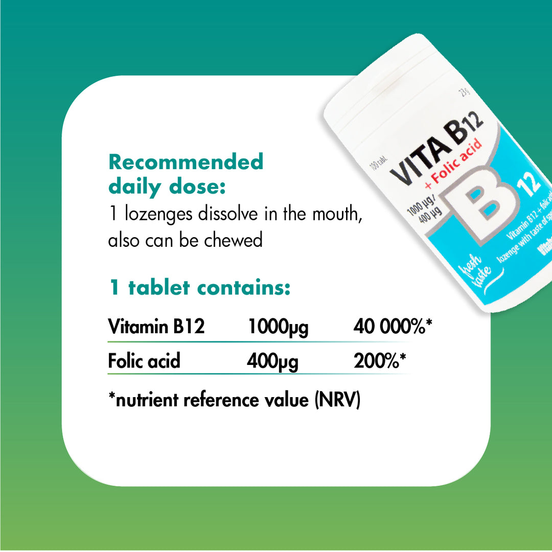 Vitabalans Vitamin B12 with Folic Acid, 1000mg - 100 Lozenges