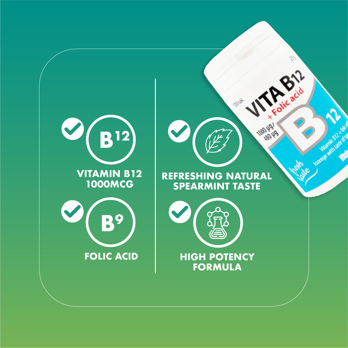 Vitabalans Vitamin B12 with Folic Acid, 1000mg - 100 Lozenges