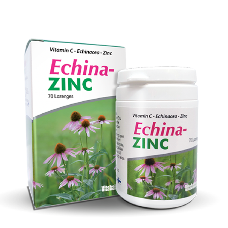 Vitabalans Echina Zinc, Echinacea Zinc Vitamin C Made in Finland - 70 Lozenges