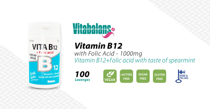 Vitabalans Vitamin B12 with Folic Acid, 1000mg - 100 Lozenges